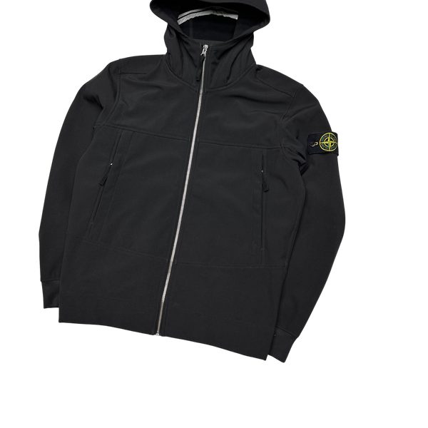 Stone Island Black Soft Shell E Dye Hooded Jacket