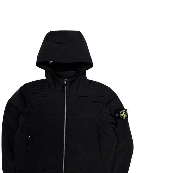 Stone Island Black Soft Shell E Dye Hooded Jacket