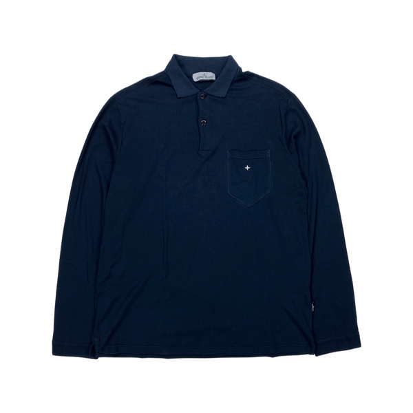Stone Island Dark Navy Stretch Cotton Long Sleeved Polo