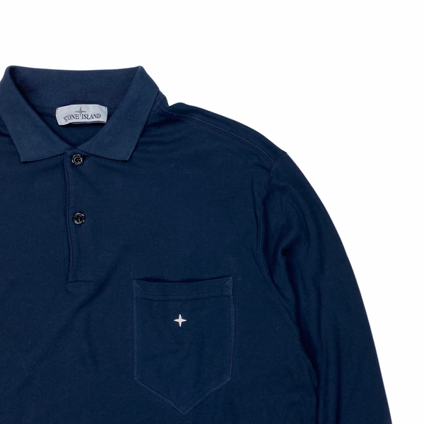 Stone Island Dark Navy Stretch Cotton Long Sleeved Polo