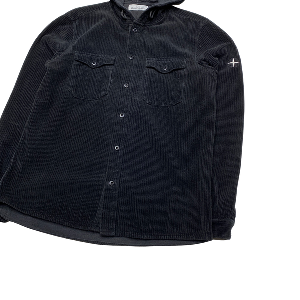 Stone Island Black Corduroy Hooded Overshirt
