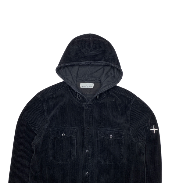 Stone Island Black Corduroy Hooded Overshirt