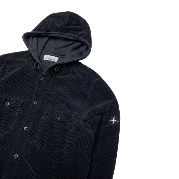 Stone Island Black Corduroy Hooded Overshirt
