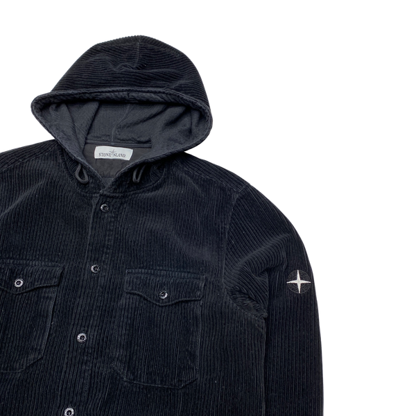 Stone Island Black Corduroy Hooded Overshirt