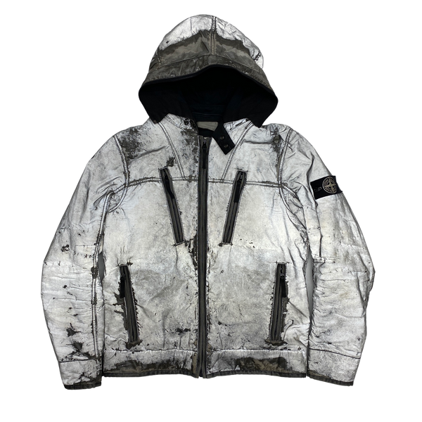 Stone Island Silver Liquid Reflective Fleece Lined Jacket
