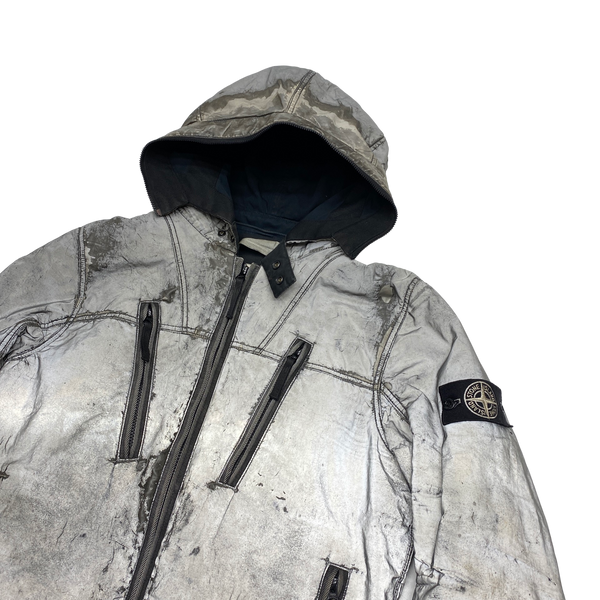 Stone Island Silver Liquid Reflective Fleece Lined Jacket