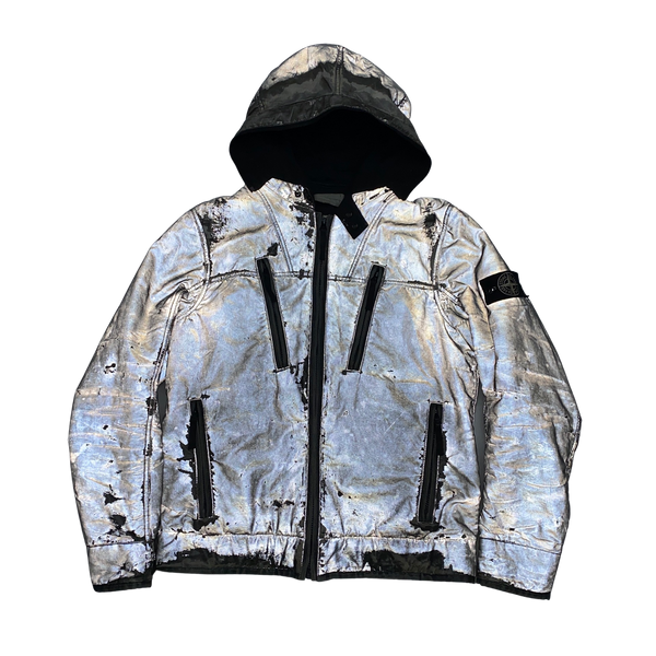 Stone Island Silver Liquid Reflective Fleece Lined Jacket