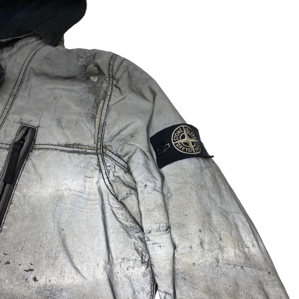 Stone Island Silver Liquid Reflective Fleece Lined Jacket