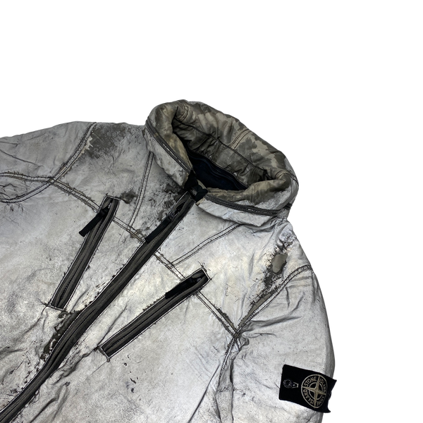 Stone Island Silver Liquid Reflective Fleece Lined Jacket