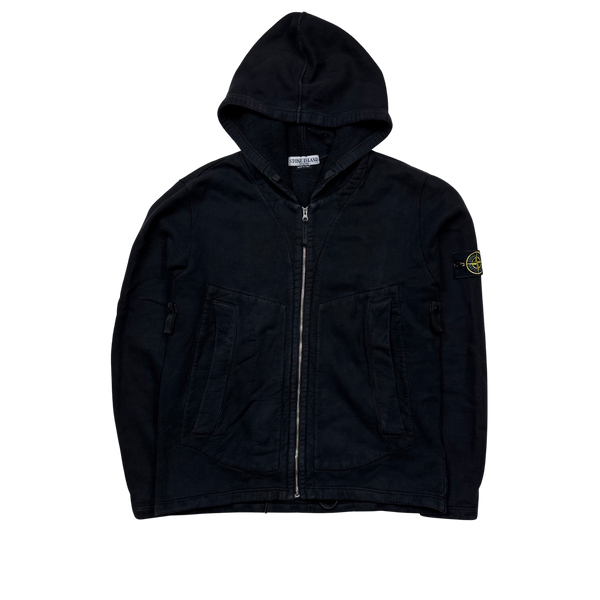 Stone Island 2005 Black Thick Cotton Hoodie - Medium