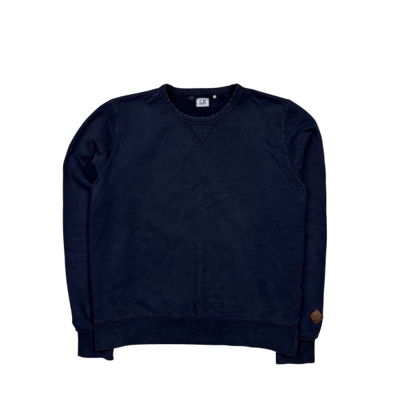 CP Company Navy Leather Tab Crewneck Sweatshirt - XL