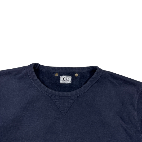 CP Company Navy Leather Tab Crewneck Sweatshirt - XL
