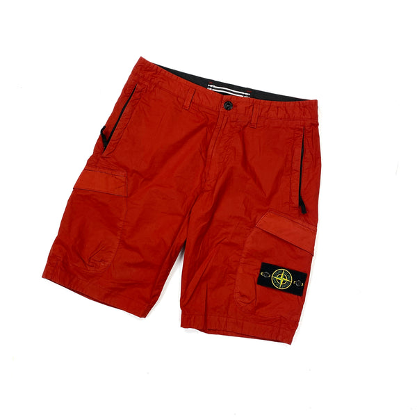 Stone Island Red Cotton Cargo Shorts