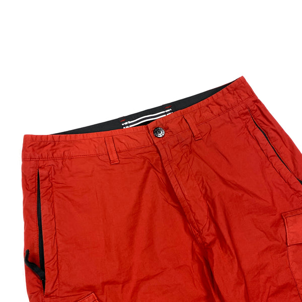 Stone Island Red Cotton Cargo Shorts