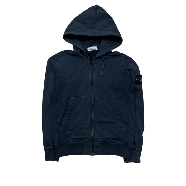 Stone Island Navy Zipped Cotton Hoodie - Large