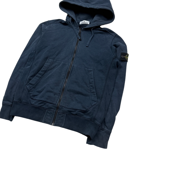 Stone Island Navy Zipped Cotton Hoodie - Large