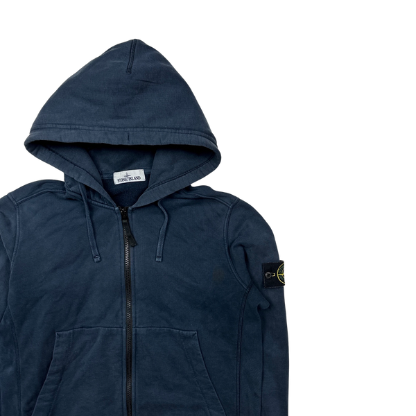 Stone Island Navy Zipped Cotton Hoodie - Large