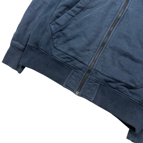 Stone Island Navy Zipped Cotton Hoodie - Large
