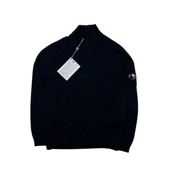 CP Company Black Lightweight Cotton Zipped Knit Up - Medium