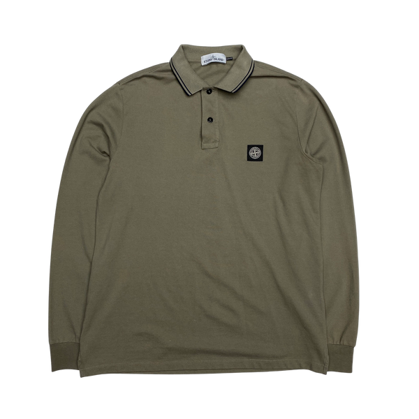 Stone Island Slim Fit Olive Cotton Longsleeve Polo Mat s Island