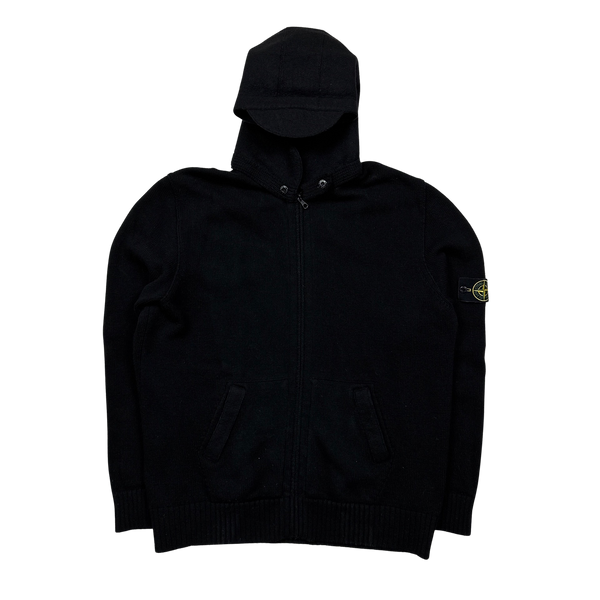 Stone Island 2010 Black Wool Zipped Hooded Jumper - 3XL