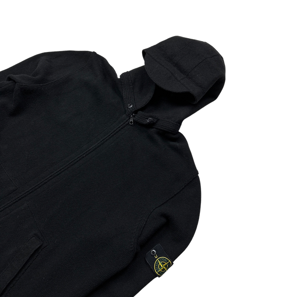 Stone Island 2010 Black Wool Zipped Hooded Jumper - 3XL