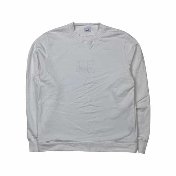 CP Company White Spellout Cotton Crewneck Sweatshirt