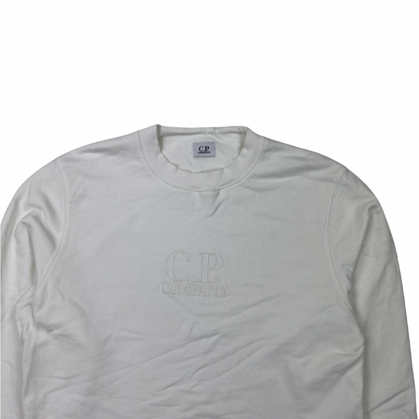 CP Company White Spellout Cotton Crewneck Sweatshirt