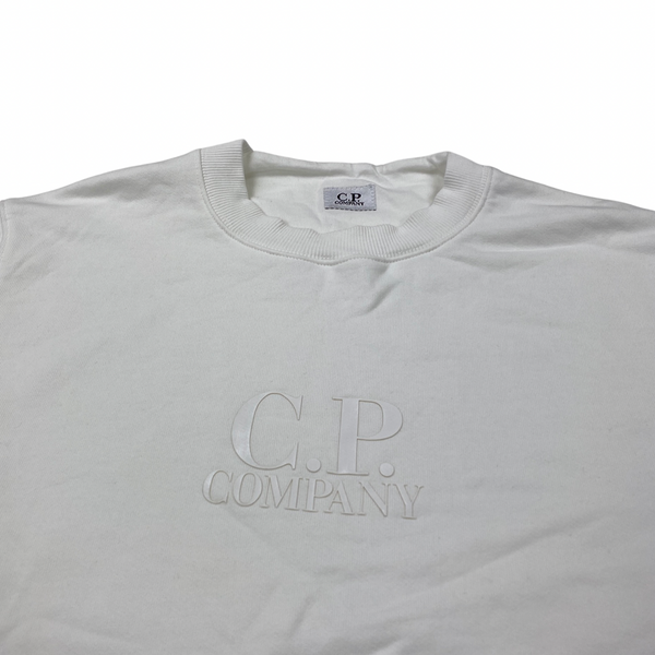 CP Company White Spellout Cotton Crewneck Sweatshirt