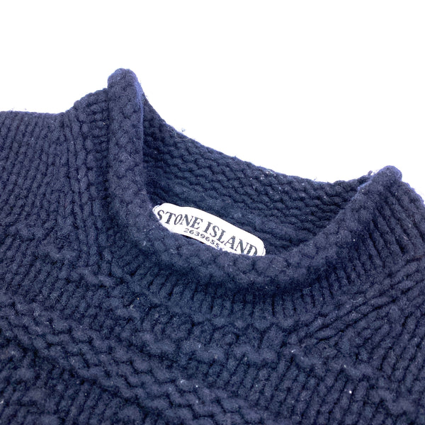 Stone Island Navy Patterned Knit Roll Mock Neck Jumper