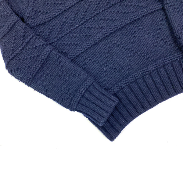 Stone Island Navy Patterned Knit Roll Mock Neck Jumper