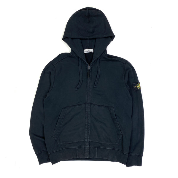 Stone Island Black Cotton Zipped Hoodie