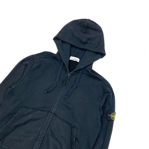 Stone Island Black Cotton Zipped Hoodie
