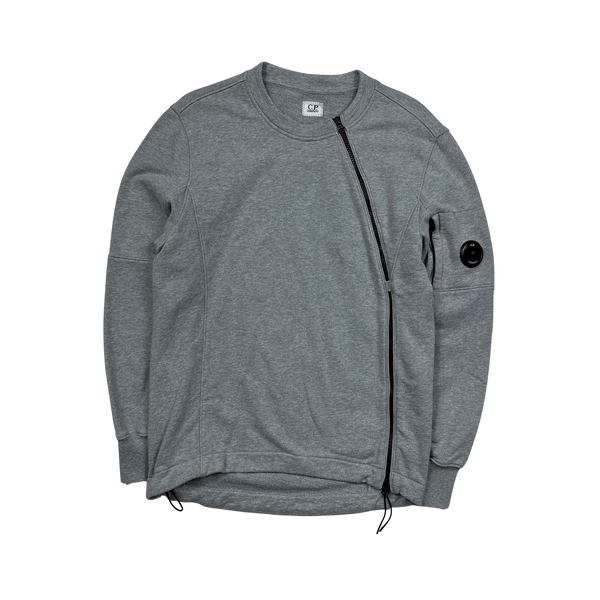 CP Company Light Grey Asymmetrical Zip Sweatshirt - Small