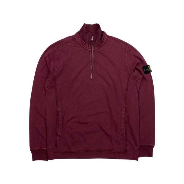 Stone Island Plum Red Cotton Quarter Zipped High Neck Jumper