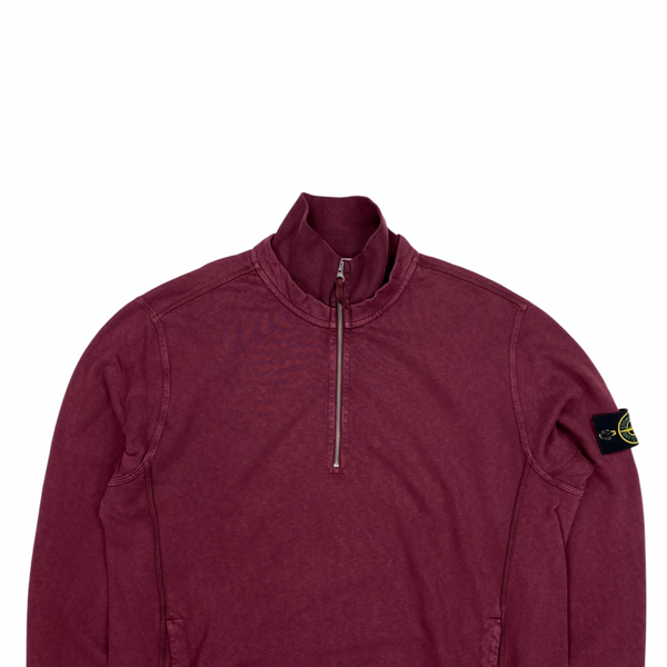 Stone Island Plum Red Cotton Quarter Zipped High Neck Jumper
