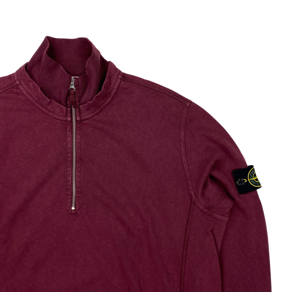 Stone Island Plum Red Cotton Quarter Zipped High Neck Jumper