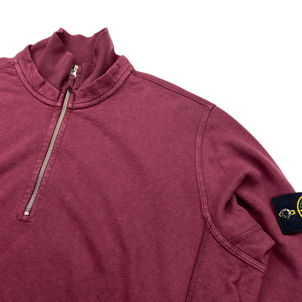 Stone Island Plum Red Cotton Quarter Zipped High Neck Jumper