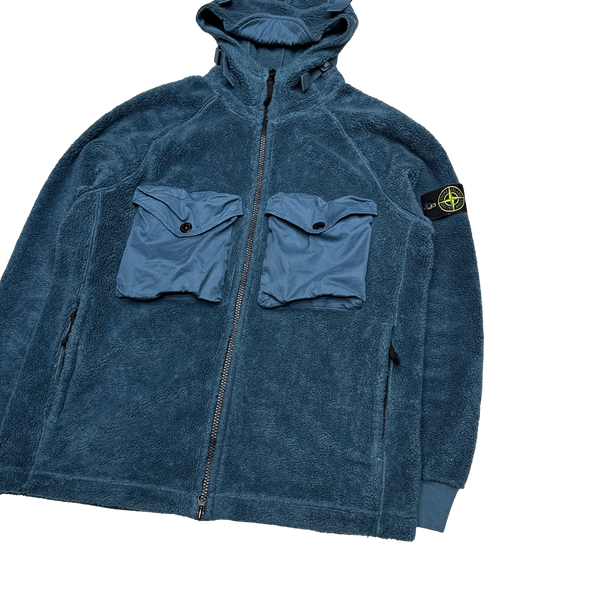 Stone Island 2021 Blue Teddy Fleece Zipped Jacket