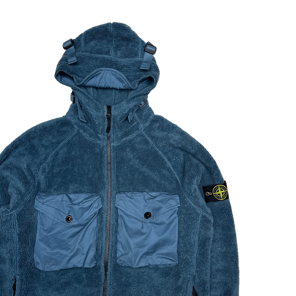 Stone Island 2021 Blue Teddy Fleece Zipped Jacket