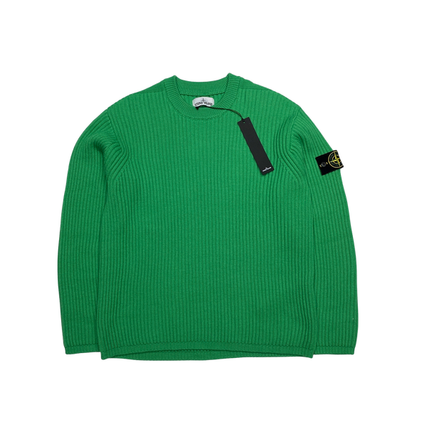 Stone Island Green Ribbed Wool 2021 Crewneck