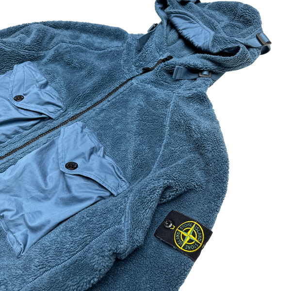 Stone Island 2021 Blue Teddy Fleece Zipped Jacket