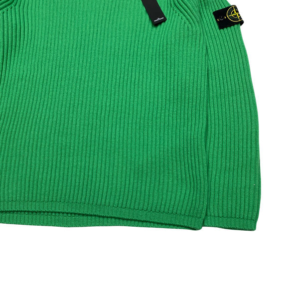 Stone Island Green Ribbed Wool 2021 Crewneck