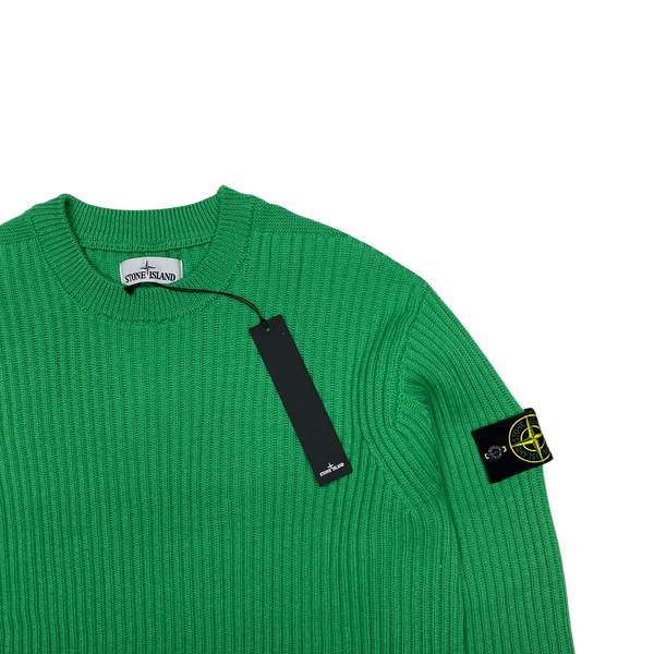 Stone Island Green Ribbed Wool 2021 Crewneck