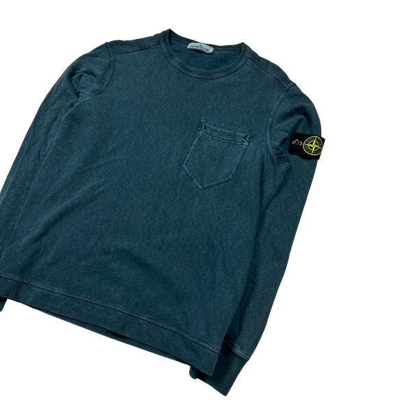 Stone Island 2018 Petrol Blue Cotton Crewneck Sweatshirt Large Mat s Island