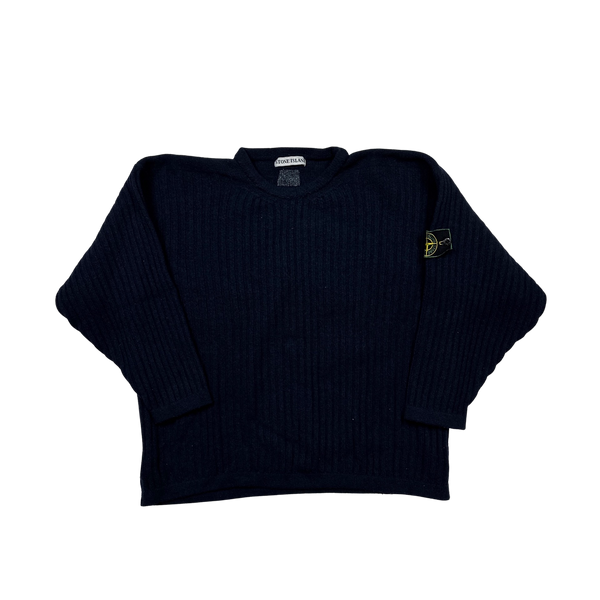Stone Island Navy Lana Wool Vintage Pullover Jumper - Small