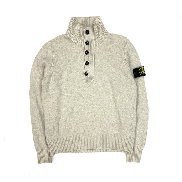 Stone Island Grey Wool Quarter Buttoned Pullover Jumper