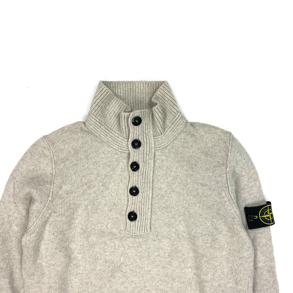 Stone Island Grey Wool Quarter Buttoned Pullover Jumper