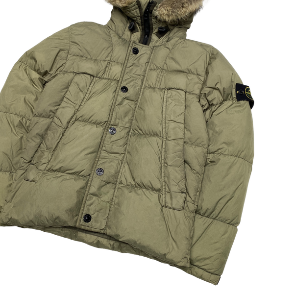 Stone Island Khaki Garment Dyed Fur Trim Puffer Jacket