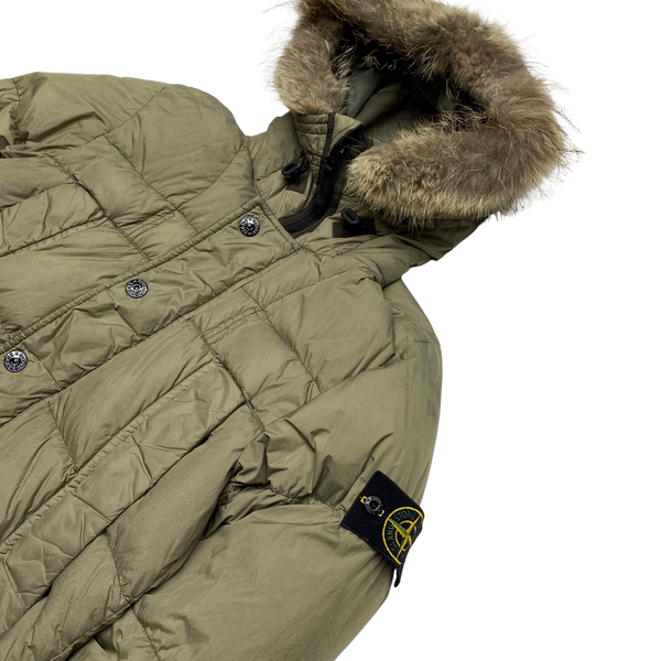Stone Island Khaki Garment Dyed Fur Trim Puffer Jacket Mat s Island